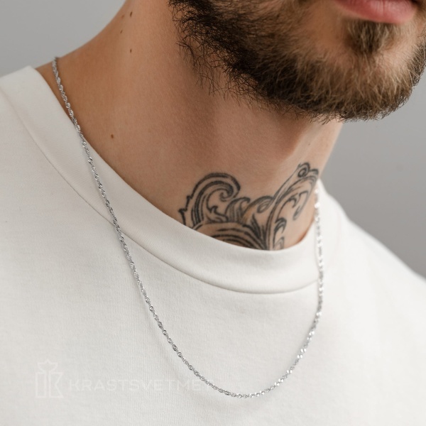 Цепь из белого золота 585, плетение «Сингапур»